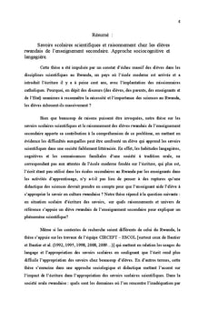 Savoirs scolaires scientifiques et raisonnement chez les élèves