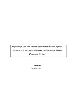 Dynamique des écosystèmes,vulnérabilité des ligneux fourragers à Savè