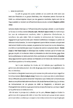 Analyse de l'efficacité de crédit de groupe au sein des IMF en RDC