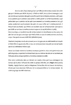 Analyse de l'efficacité de crédit de groupe au sein des IMF en RDC
