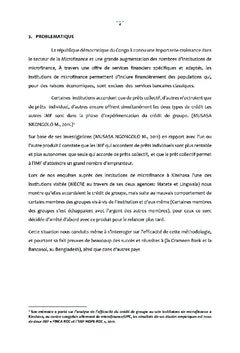 Analyse de l'efficacité de crédit de groupe au sein des IMF en RDC