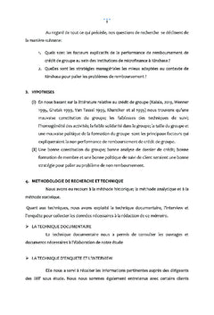 Analyse de l'efficacité de crédit de groupe au sein des IMF en RDC