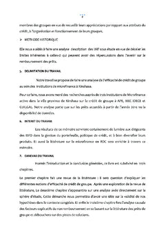 Analyse de l'efficacité de crédit de groupe au sein des IMF en RDC