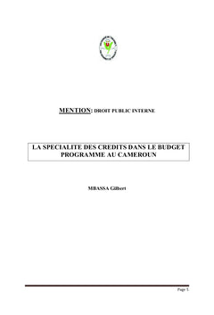 La specialite des credits a l'epreuve du budget programme au Cameroun