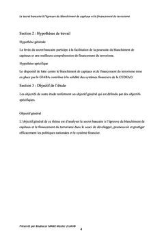 Le secret bancaire: blanchiment de capitaux, financement du terrorisme