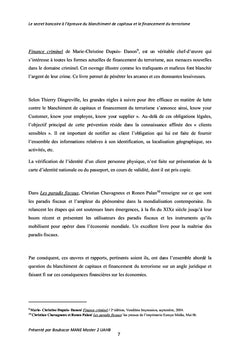 Le secret bancaire: blanchiment de capitaux, financement du terrorisme