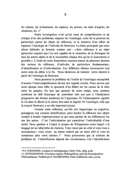 Individus et ontologie chez P.F. Strawson