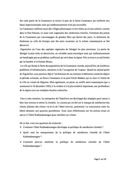 Analyse de la politique de satisfaction de l'hotel Kadiandoumagne