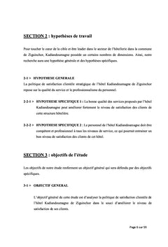 Analyse de la politique de satisfaction de l'hotel Kadiandoumagne