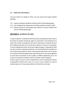 Analyse de la politique de satisfaction de l'hotel Kadiandoumagne