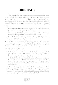 Contribution de la finance islamique a l'inclusion financiere des PME