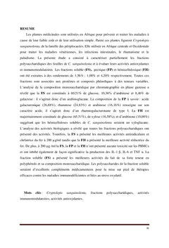 Etude des polysaccharides bioactifs de Cryptolepis sanguinolenta