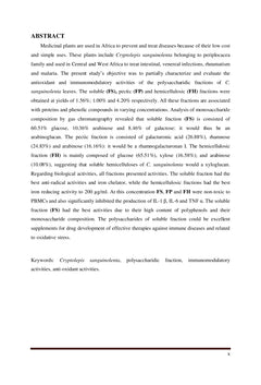 Etude des polysaccharides bioactifs de Cryptolepis sanguinolenta