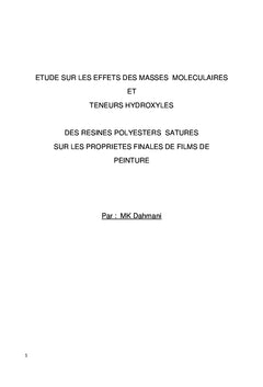 Resines et Peintures Polyesters Satures:Formulations et Essais