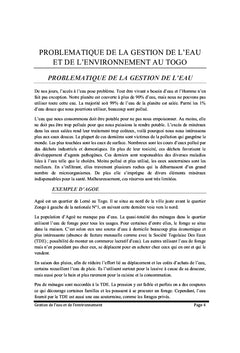 Gestion de l'eau et de l'environnement