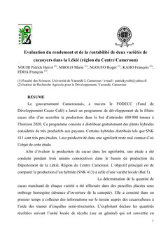 Rendement et rentabilité de deux variétés de cacaoyers
