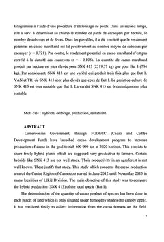 Rendement et rentabilité de deux variétés de cacaoyers