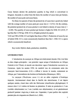 Rendement et rentabilité de deux variétés de cacaoyers