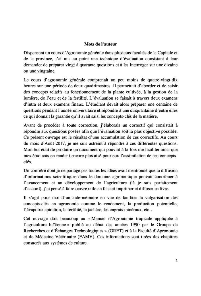 Cent questions d'Agronomie generale et plus...