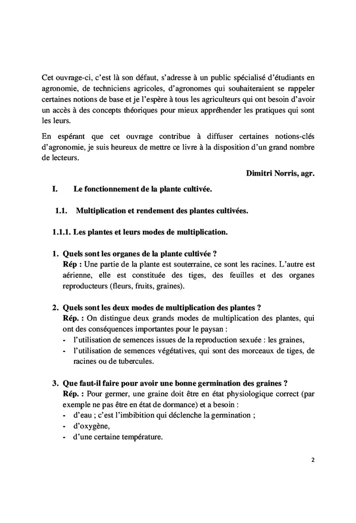 Cent questions d'Agronomie generale et plus...
