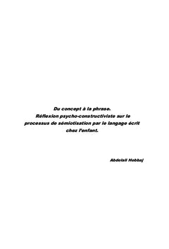 Du Concept à la Phrase chez l'enfant