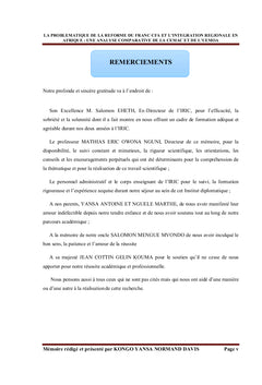 Problématique de la réforme du CFA et intégration régionale en Afrique