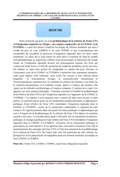Problématique de la réforme du CFA et intégration régionale en Afrique