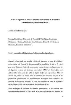 Crise du logement en zone de résidence universitaire de Yaoundé I