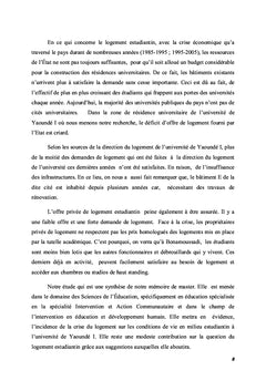 Crise du logement en zone de résidence universitaire de Yaoundé I