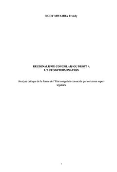 Régionalisme congolais ou droit à l'autodétermination