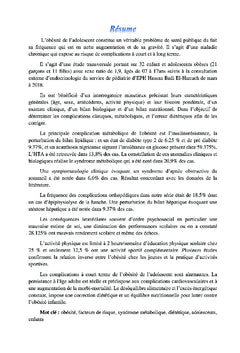 L'obésité infantile - profil nutritionnel et métabolique