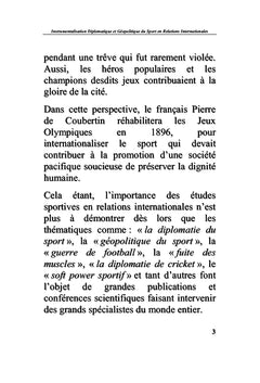 Sport, Diplomatie et Géopolitique