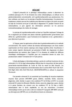 Méthodes géothermobarométriques appliquées pour contraindre PT