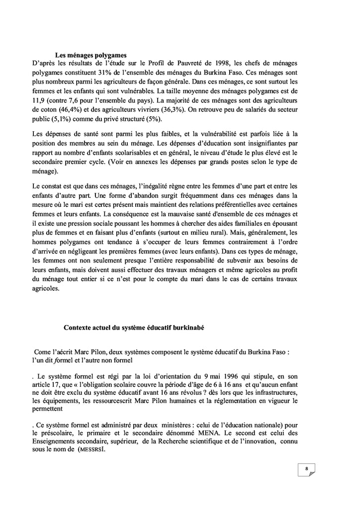 Les inégalités scolaires au Burkina Faso: