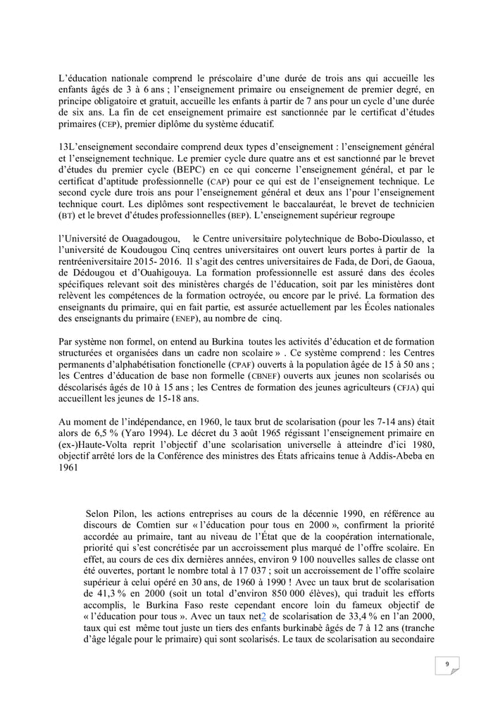 Les inégalités scolaires au Burkina Faso: