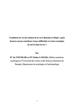 Conditions de vie des enfants de la rue à Bamako et Mopti