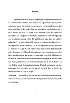 Conditions de vie des enfants de la rue à Bamako et Mopti