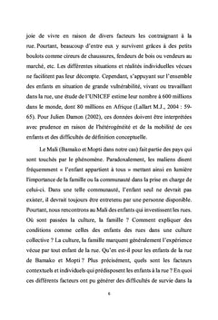 Conditions de vie des enfants de la rue à Bamako et Mopti