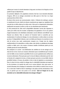 Crise sécuritaire et vulnérabilité alimentaire des ménages à Bangui