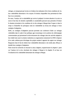 Crise sécuritaire et vulnérabilité alimentaire des ménages à Bangui