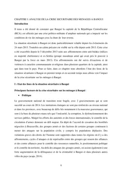 Crise sécuritaire et vulnérabilité alimentaire des ménages à Bangui