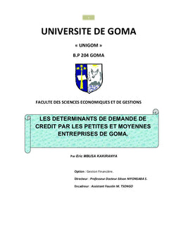Les Déterminants de demande de crédit par les PME de la ville de Goma