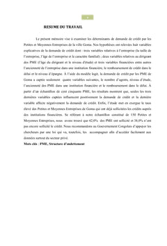 Les Déterminants de demande de crédit par les PME de la ville de Goma