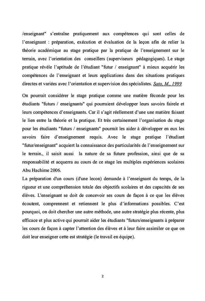 Efficacité du travail en équipe afin de développer des compétences de la préparation des leçons