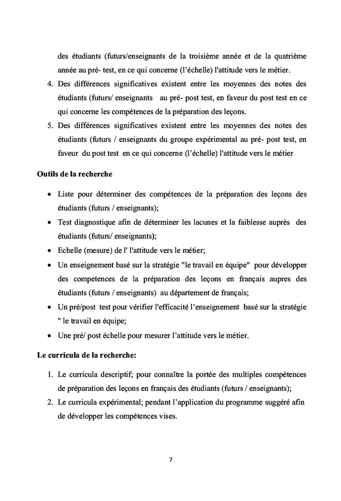 Efficacité du travail en équipe afin de développer des compétences de la préparation des leçons