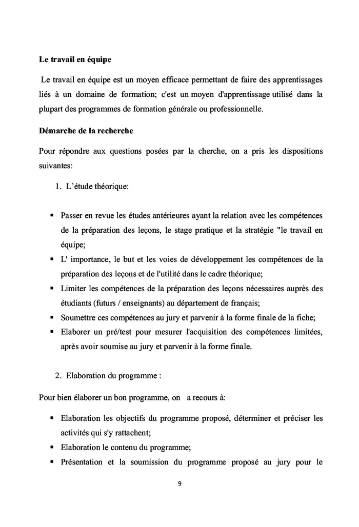Efficacité du travail en équipe afin de développer des compétences de la préparation des leçons