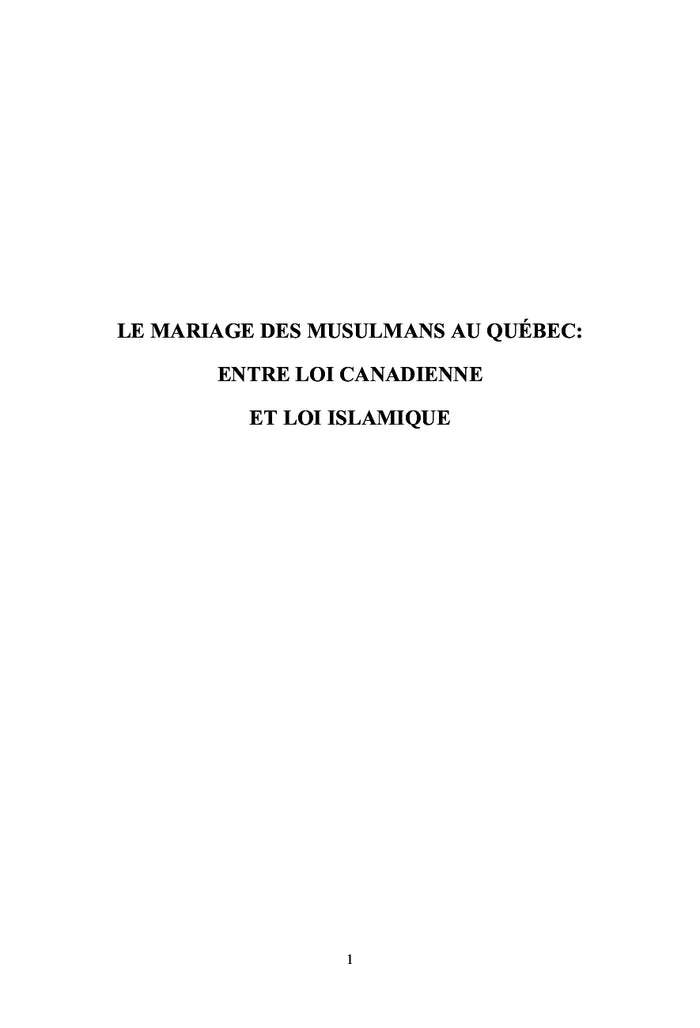 Le mariage des Musulmans au Québec