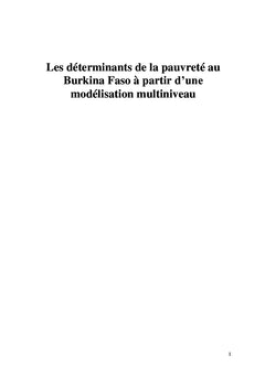 Les déterminants de la pauvreté au Burkina Faso