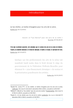 Le Tax Shelter à destination des arts de la scène