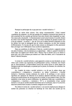 Vers une société inclusive, questions préalables